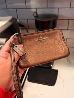*FLAWED* Coach Metallic Bronze Double Zip Wristlet